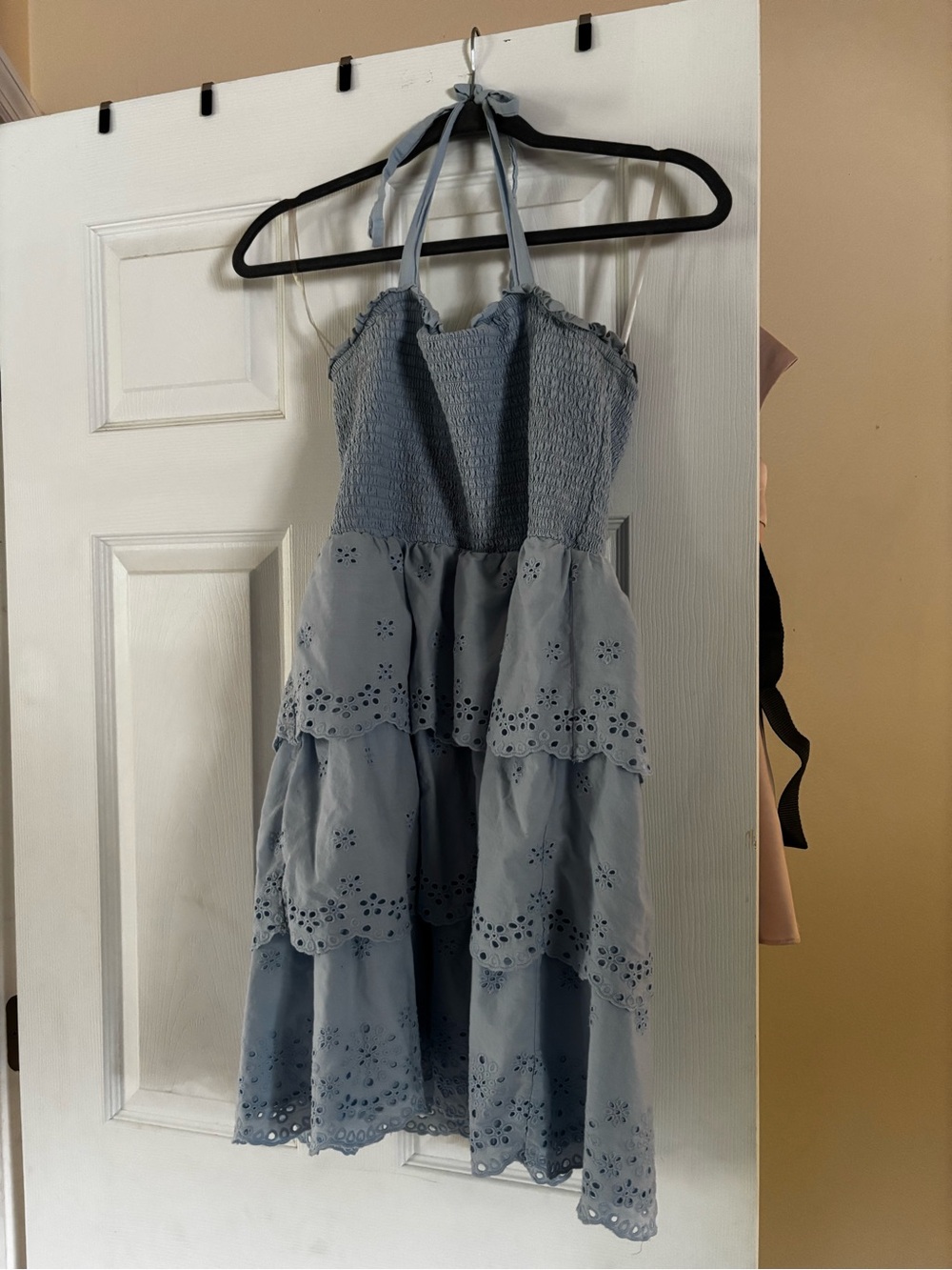 American Eagle Light Blue Tiered Eyelet Halter Dress - Picture 1 of 5